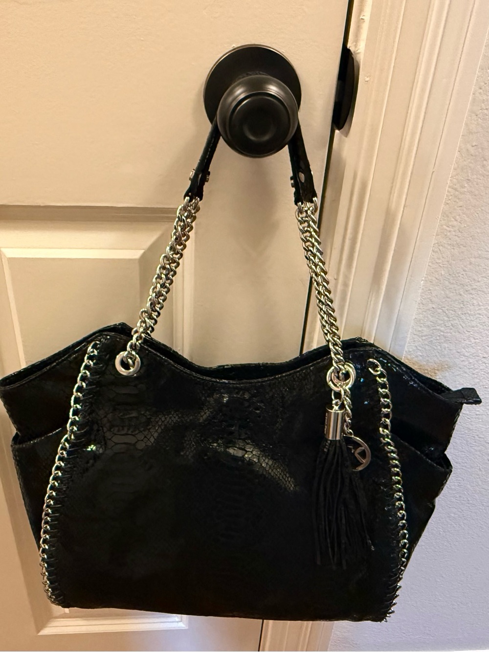 Michael Kors Black Shoulder Tote with Chain Straps